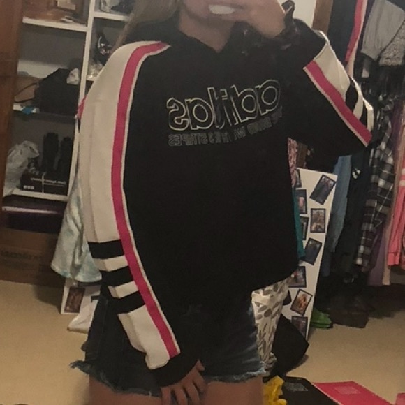 Adidas Cropped Hoodie Sweatshirt Stripes XS - Picture 3 of 8